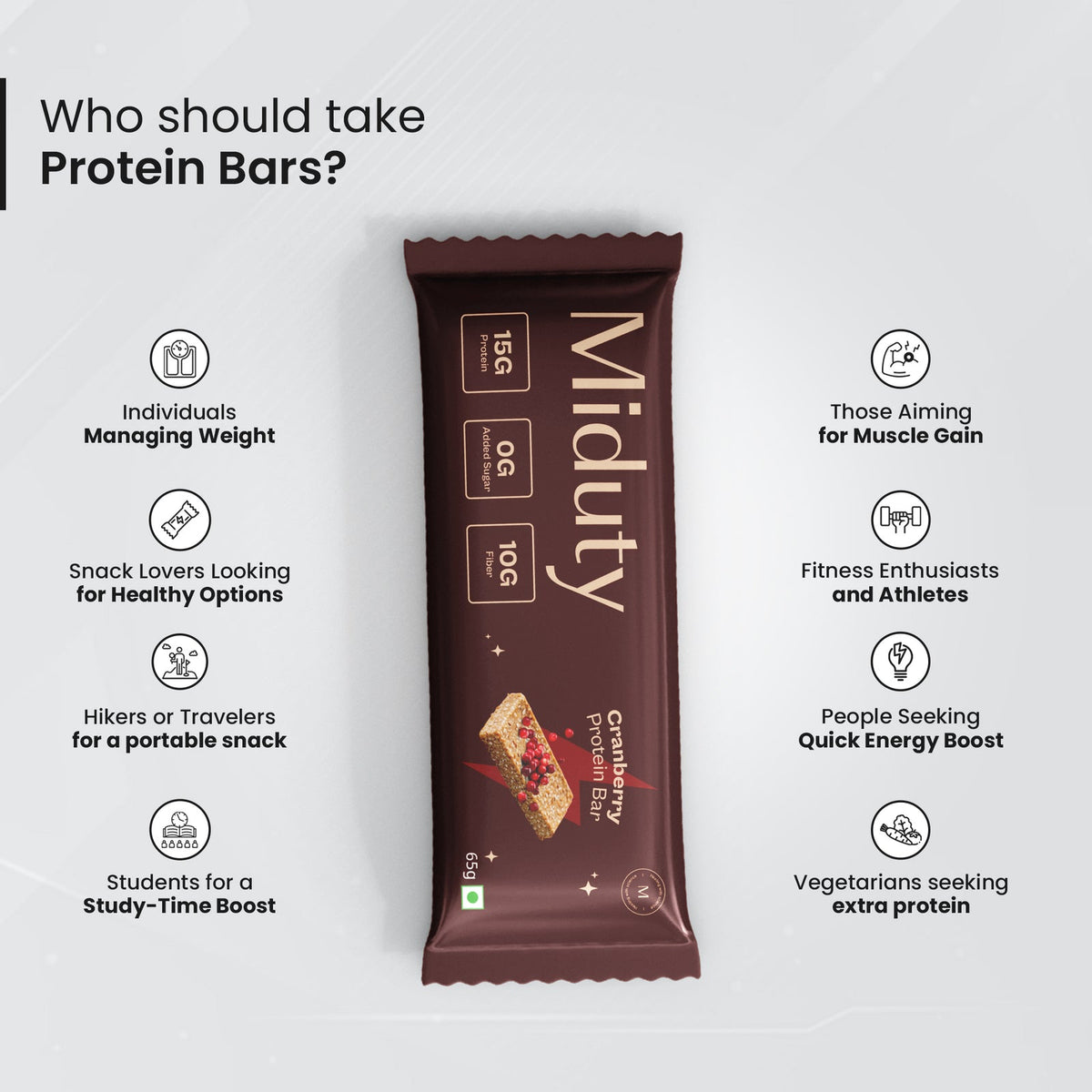 Miduty Protein Bars - Pack of 3 Cranberry 1, Coffee 1, Chocolate 1