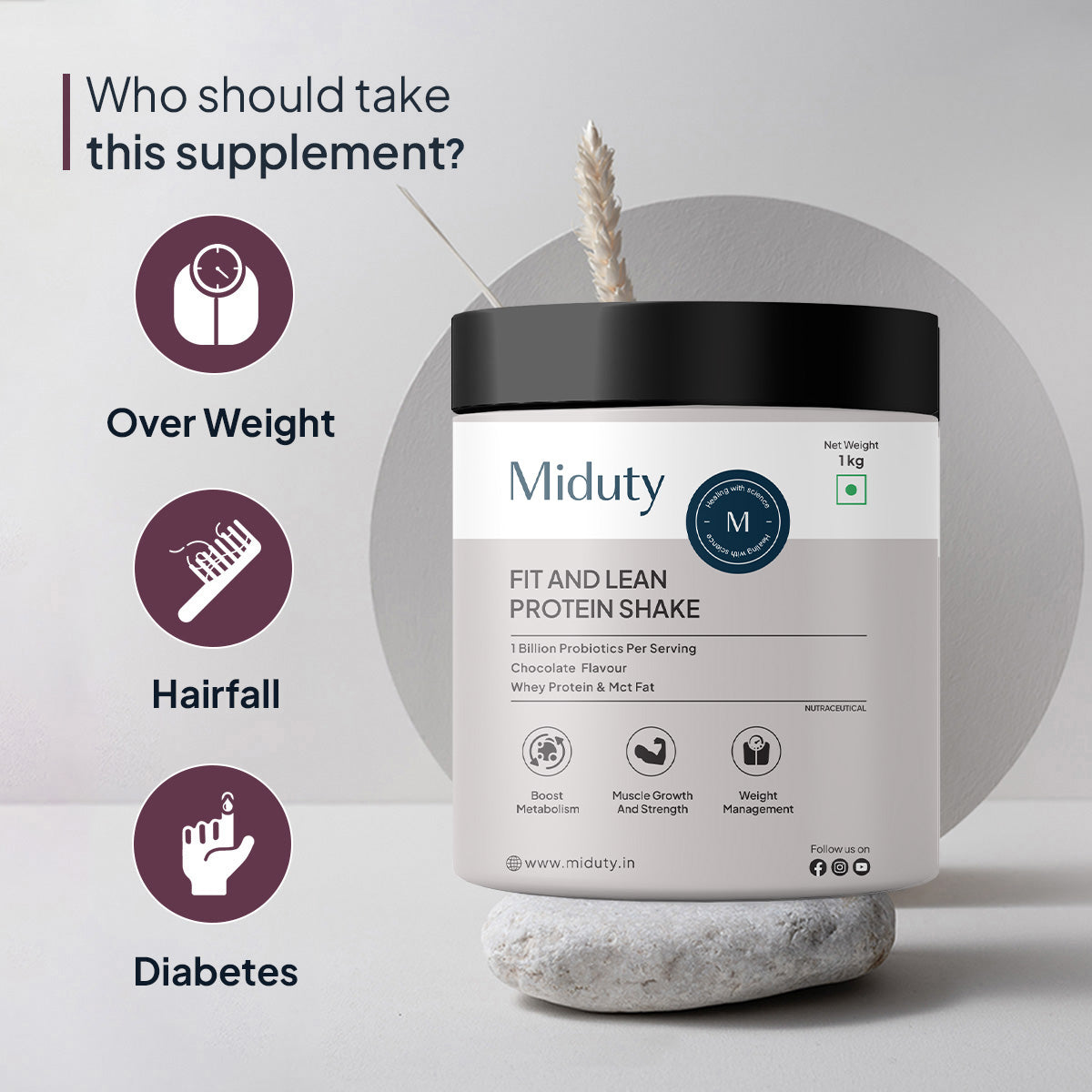 Miduty Fit & Lean Protein Shake | Whey Protein Powder 1 kg