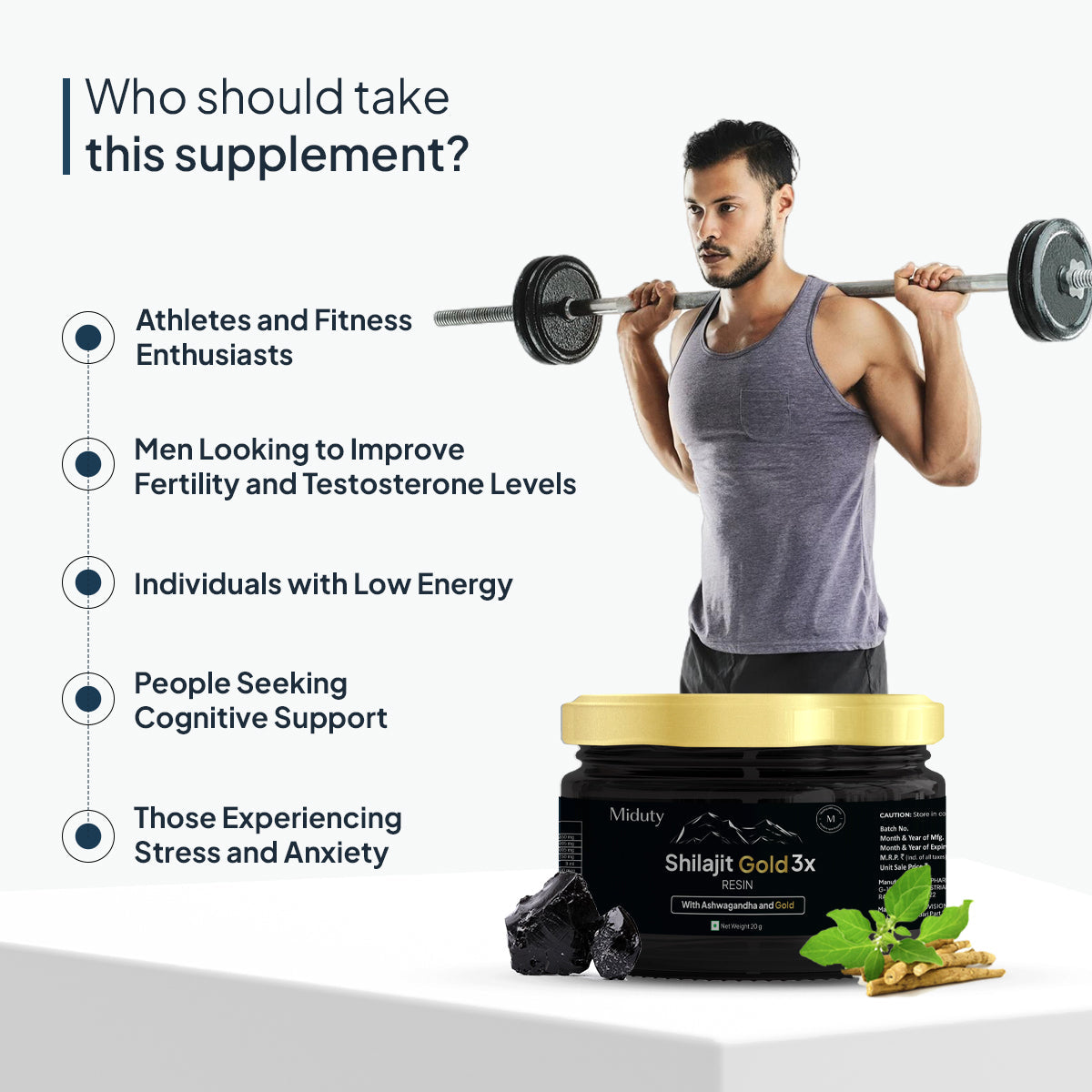 Miduty Shilajit Gold 3X - For Men | Testosterone Booster