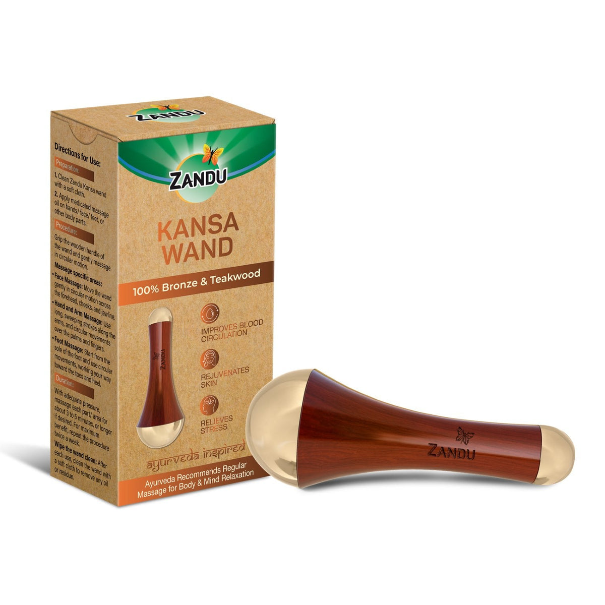 Zandu-O Bronze Kansa Wand - Face Yoga, Foot Massage, Lymphatic Drainage