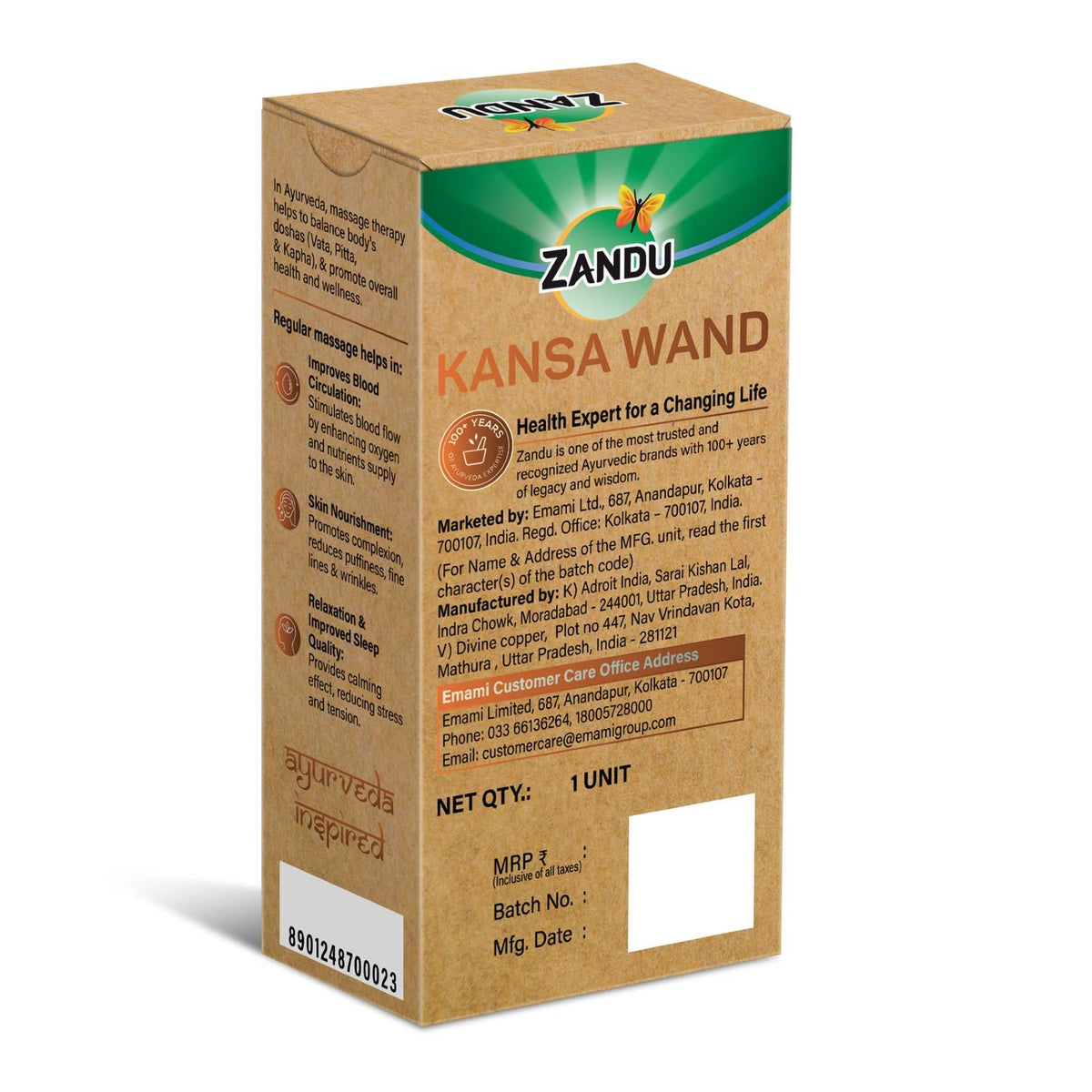Zandu-O Bronze Kansa Wand - Face Yoga, Foot Massage, Lymphatic Drainage