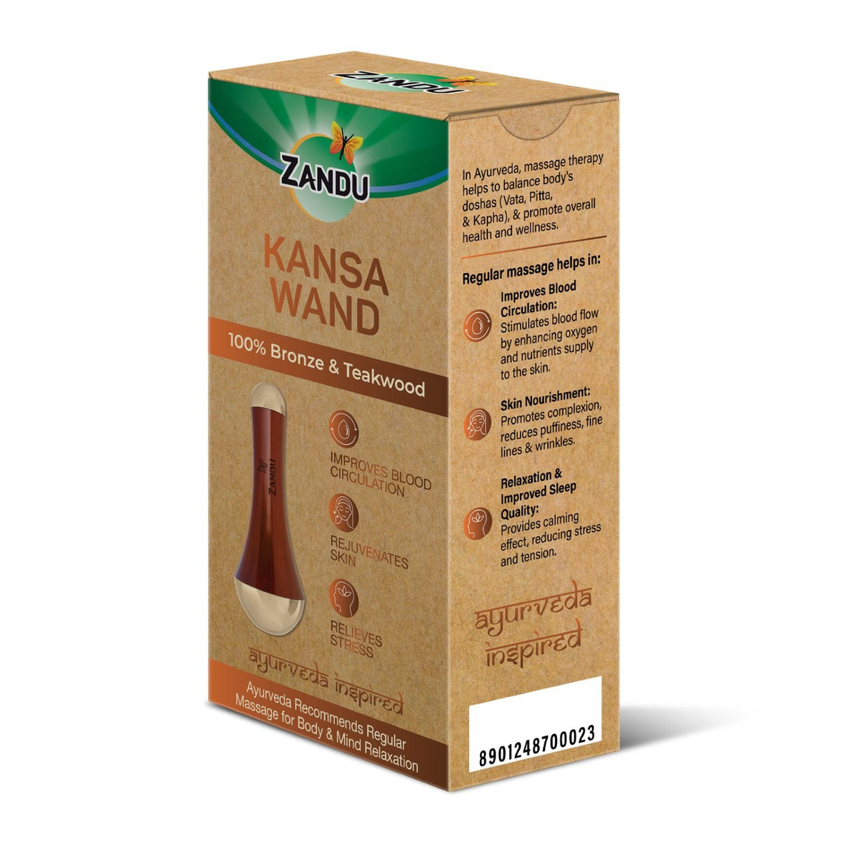 Zandu-O Bronze Kansa Wand - Face Yoga, Foot Massage, Lymphatic Drainage