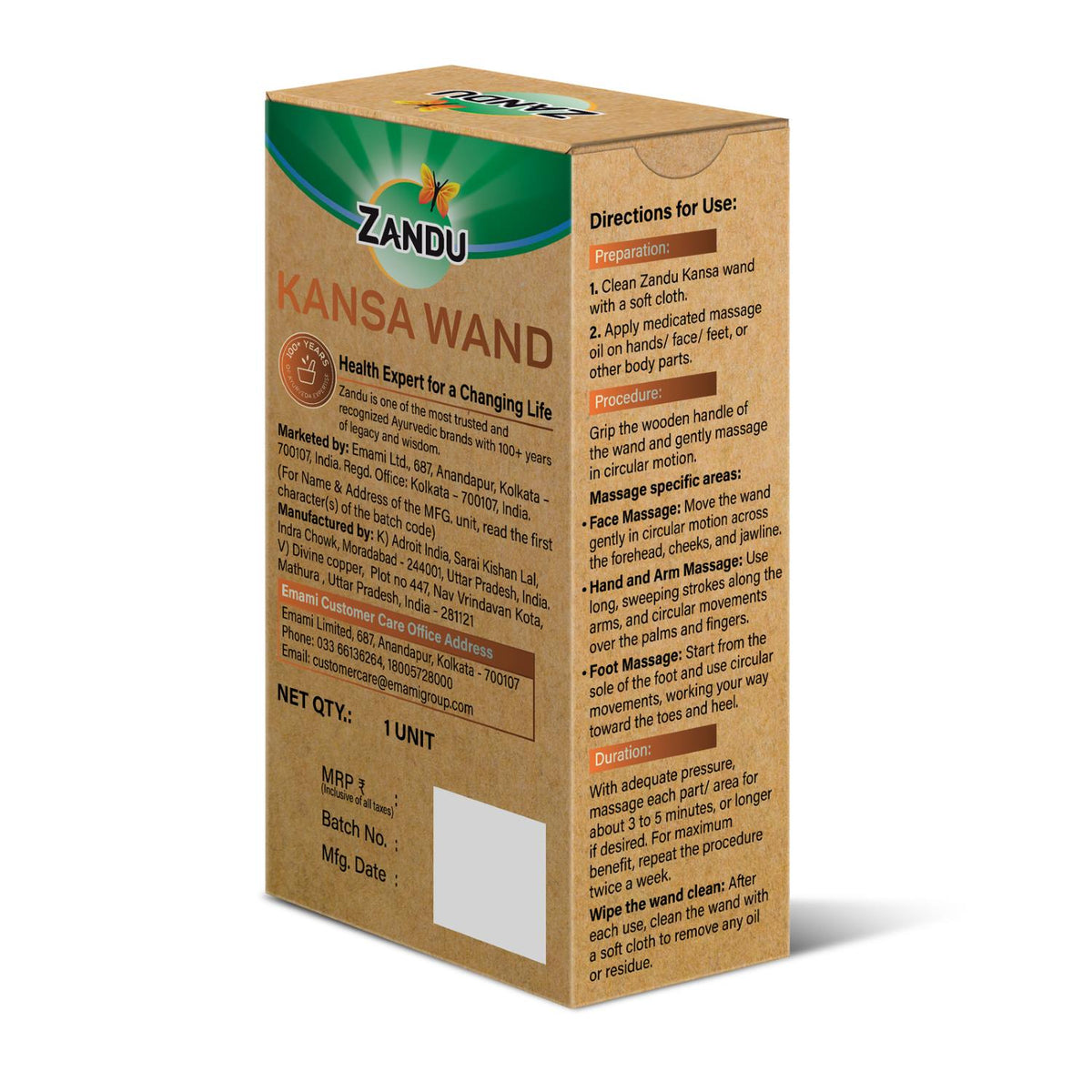 Zandu-O Bronze Kansa Wand - Face Yoga, Foot Massage, Lymphatic Drainage