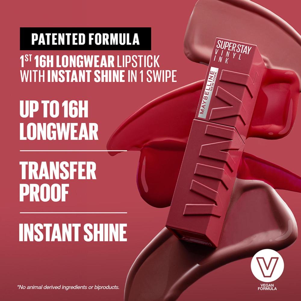 Maybelline New York Super Stay Vinyl Ink Liquid Lipstick, Instant Shine Lasts Up To 16H - 50 Wicked
