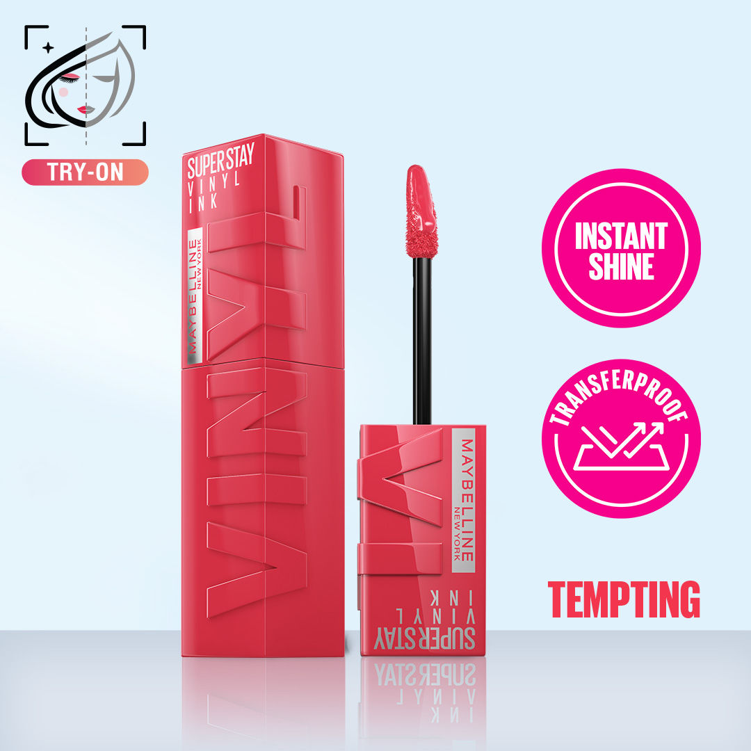 Maybelline New York Super Stay Vinyl Ink Liquid Lipstick, Instant Shine Lasts Up To 16H - Tempting