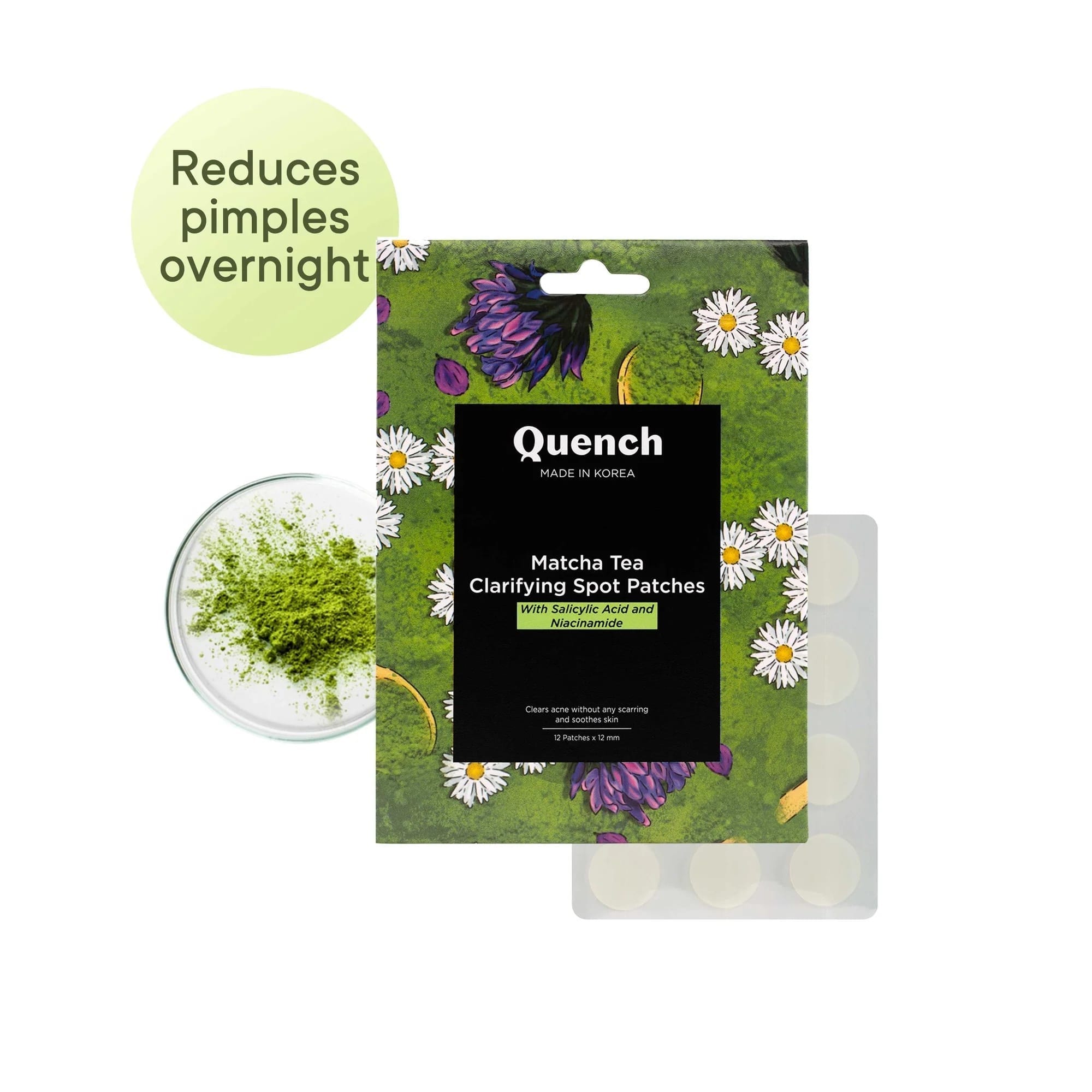 Quench - Matcha Tea Clarifying Spot Patches With Salicylic Acid And Niacinamide (12 Patches)