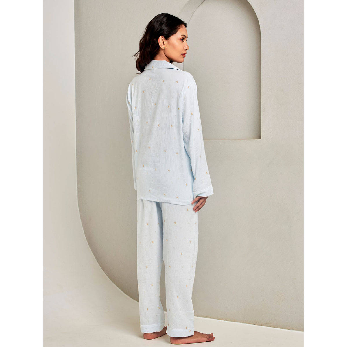 Addery Blue Printed Shirt & Pyjama (Set of 2) (S) · S