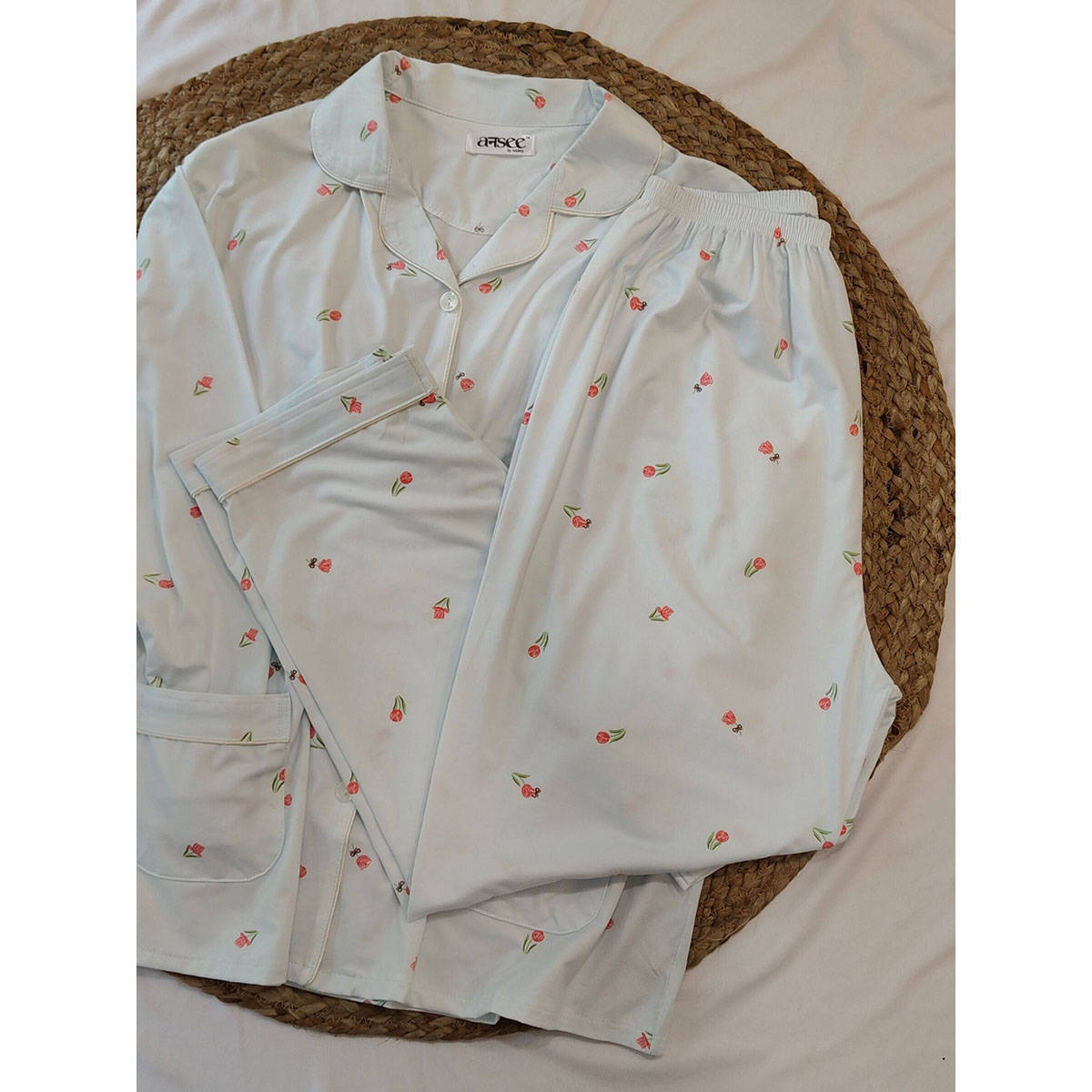 Addery Blue Plus Size Floral Soft Cotton Sleepwear Shirt & Pyjama (Set of 2) (3XL) · 3XL