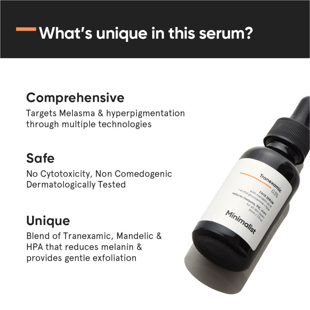 Minimalist 3% Tranexamic Acid Face Serum For Melasma- Acne Scars- Hyperpigmentation Or Erythema (PIH/PIE) (30ml)