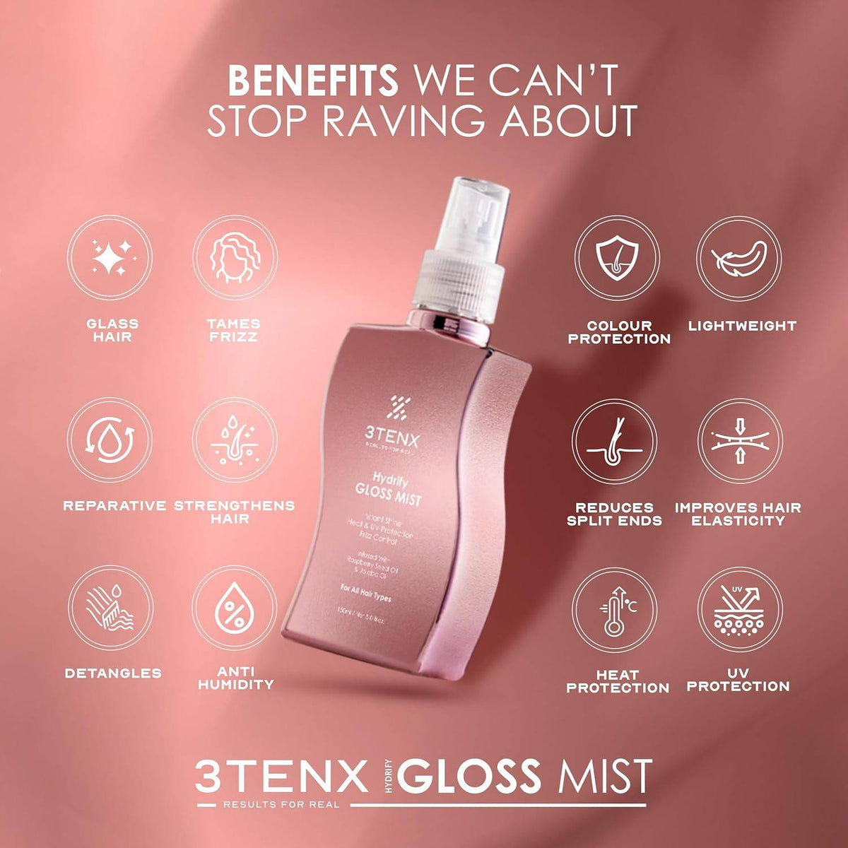 3TENX Hydrify Gloss Mist for Shiny, Frizz-Free Hair, 150ml
