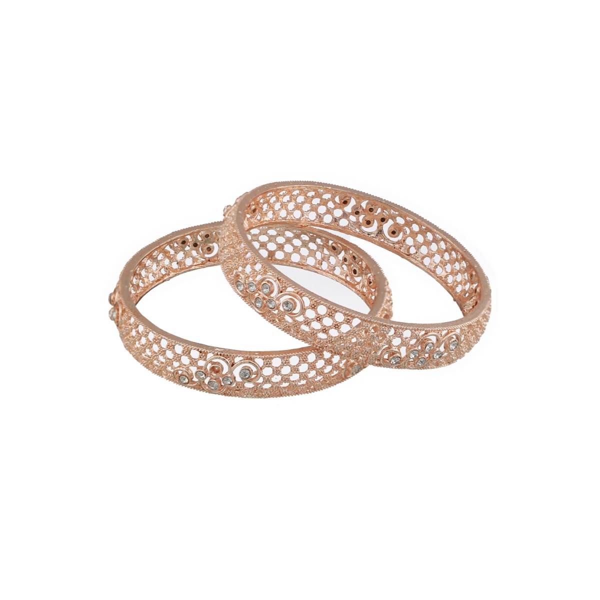 Aatmana Set of 2 Rose Gold Plated Cubic Zirconia Studded Bangle