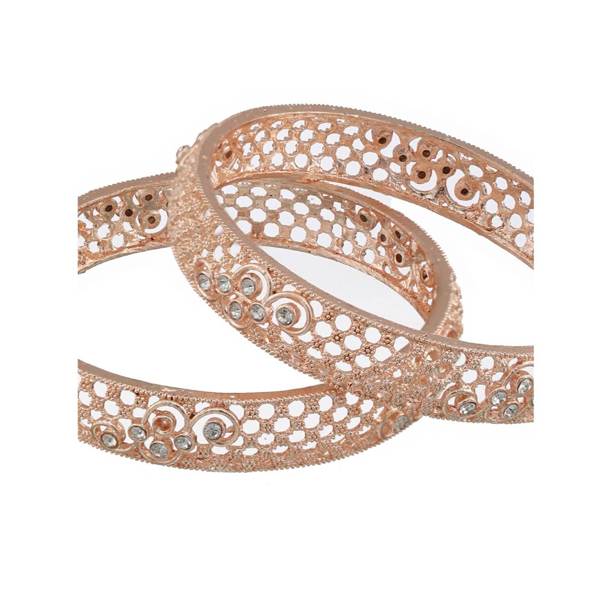 Aatmana Set of 2 Rose Gold Plated Cubic Zirconia Studded Bangle