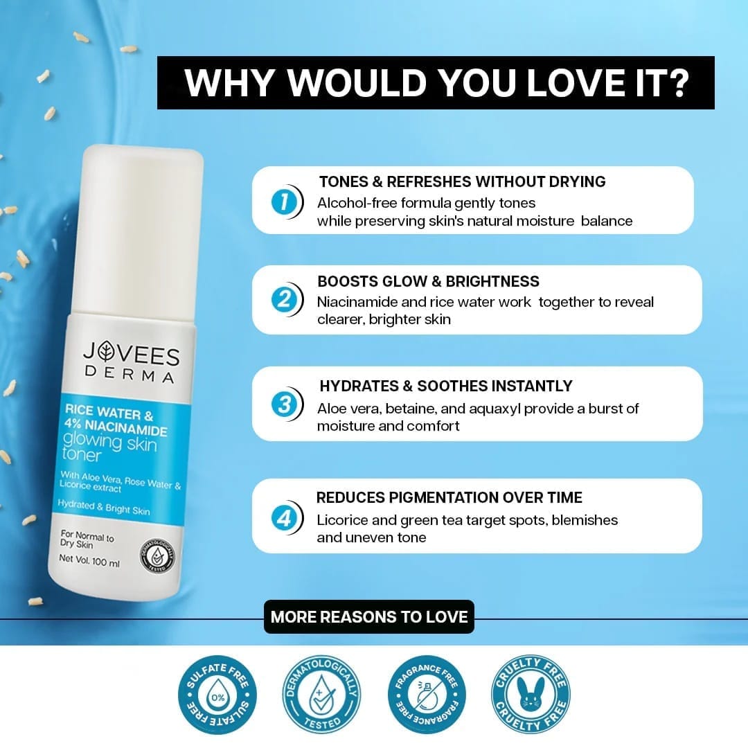 Jovees - Derma Rice Water & 4% Niacinamide Glowing Skin Toner (100ML)