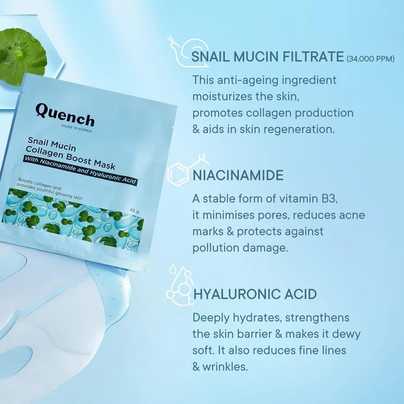 Quench - Snail Mucin Collagen Boost Mask With Niacinamide And Hyaluronic Acid (45g)