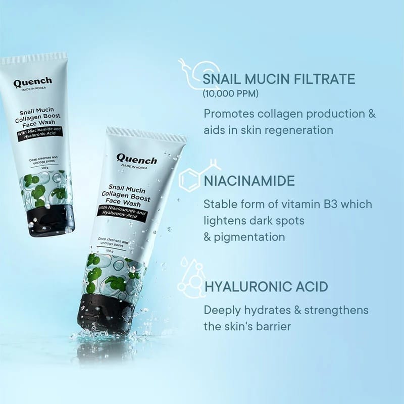 Quench - Snail Mucin Collagen Boost Face Wash With Niacinamide And Hyaluronic Acid (100g)