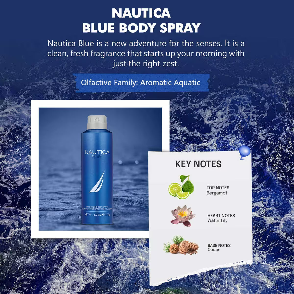 Nautica - Blue Deodrizing Body Spray (170g) [Buy 1 Get 1 Free]