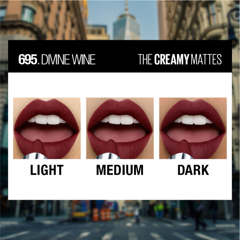 Maybelline New York Color Sensational Creamy Matte Lipstick, Lasts Up To 12H - 695 Divine Wine
