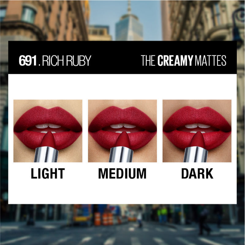 Maybelline New York Color Sensational Creamy Matte Lipstick, Lasts Up To 12H - Rich Ruby