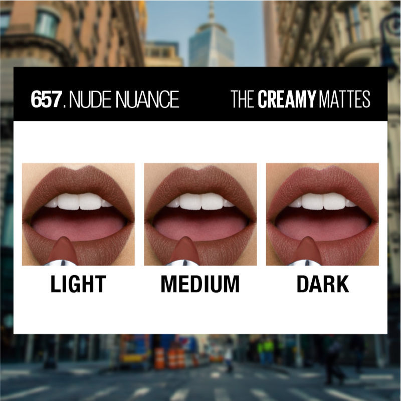 Maybelline New York Color Sensational Creamy Matte Lipstick, Lasts Up To 12H - 657 Nude Nuance