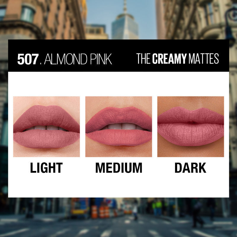 Maybelline New York Color Sensational Creamy Matte Lipstick, Lasts Up To 12H - 507 Almond Pink