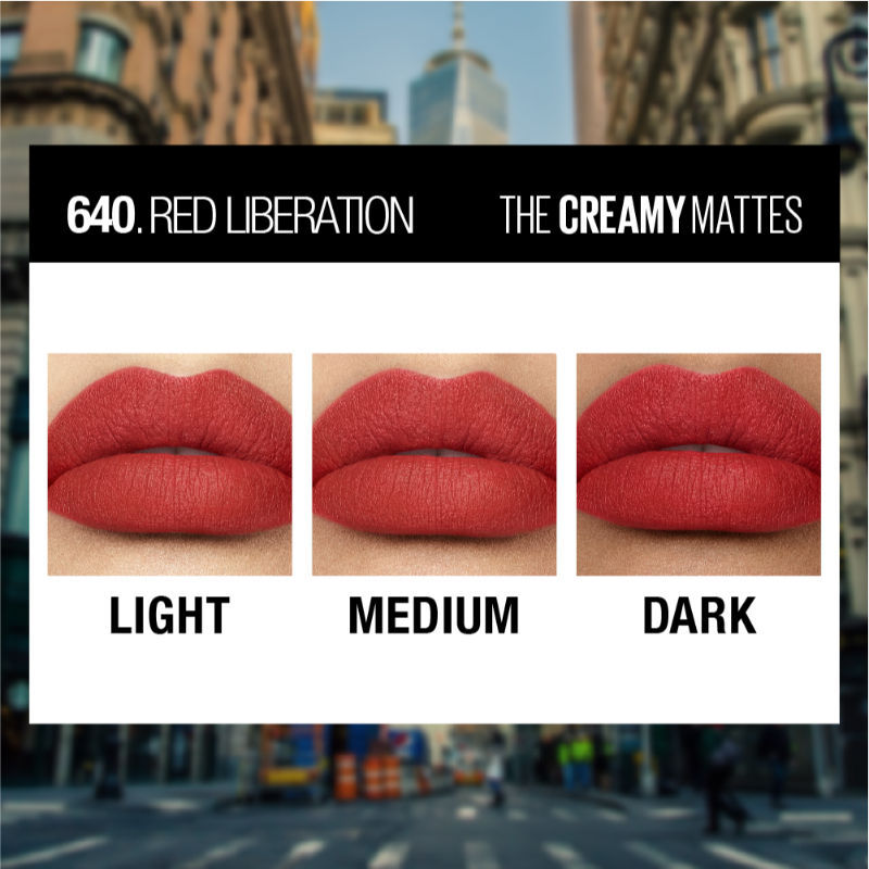 Maybelline New York Color Sensational Creamy Matte Lipstick, Lasts Up To 12H - 640 Red Liberation