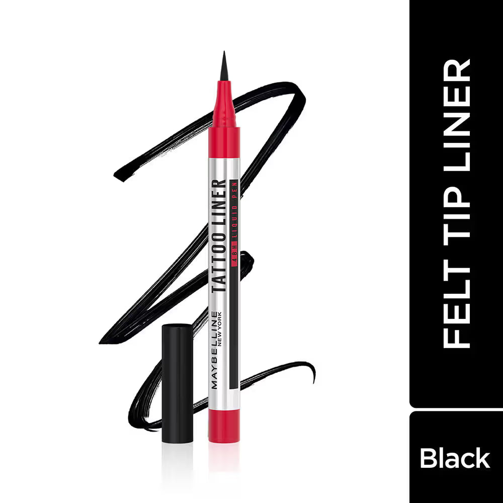 Maybelline New York High Impact Tattoo Pen Liner, Lasts Up To 48H - Black, Water & Smudge-proof (1g)