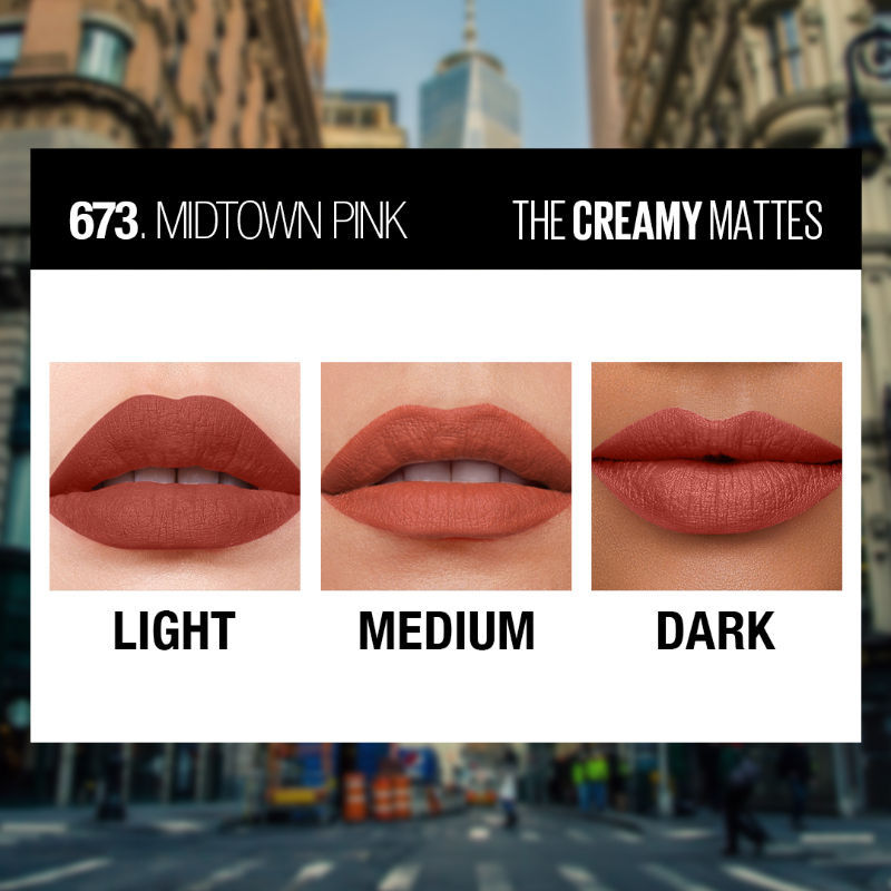 Maybelline New York Color Sensational Creamy Matte Lipstick, Lasts Up To 12H- 673 Midtown Pink