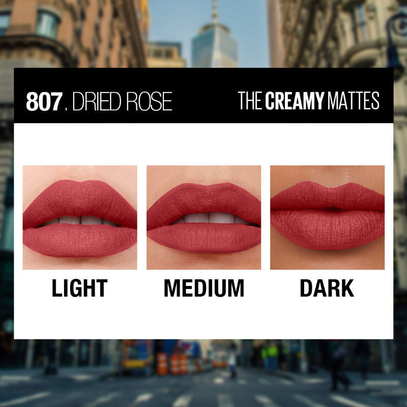 Maybelline New York Color Sensational Creamy Matte Lipstick, Lasts Up To 12H - 807 Dried Rose