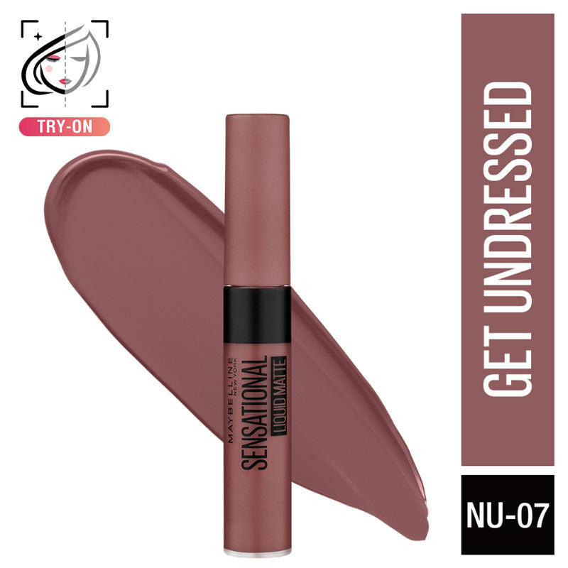Maybelline New York Sensational Liquid Matte Lipstick, Weightless Comfort - NU07 Get Undressed
