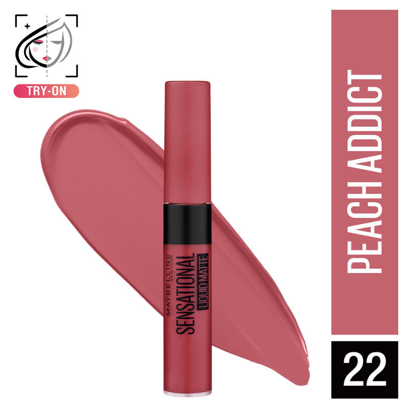Maybelline New York Sensational Liquid Matte Lipstick, Weightless Comfort - 22 Peach Addict