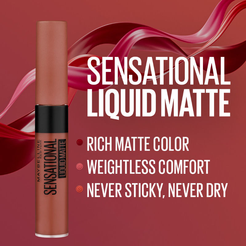 Maybelline New York Sensational Liquid Matte Lipstick, Weightless Comfort - NU02 Strip It Off