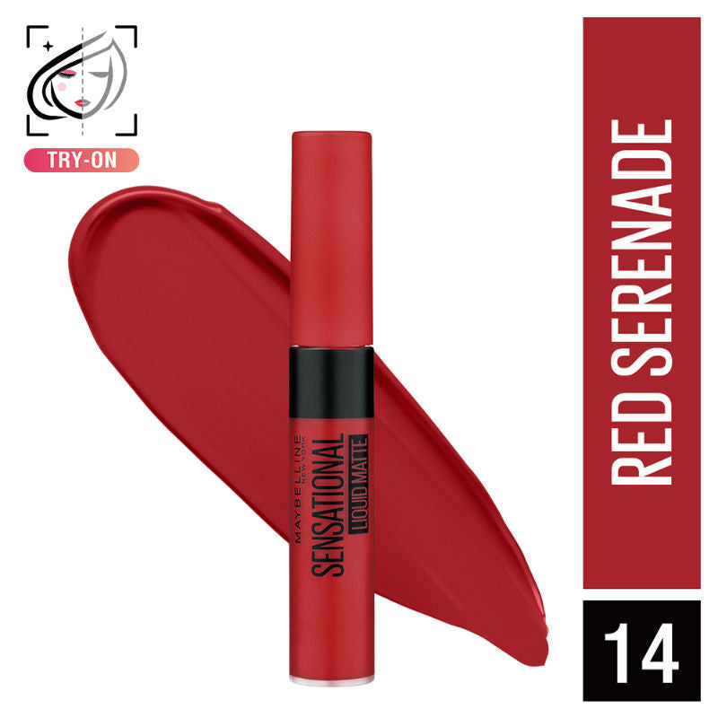Maybelline New York Sensational Liquid Matte Lipstick, Weightless Comfort - 14 Red Serenade