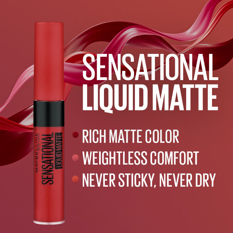 Maybelline New York Sensational Liquid Matte Lipstick, Weightless Comfort - 14 Red Serenade
