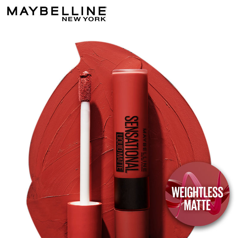 Maybelline New York Sensational Liquid Matte Lipstick, Weightless Comfort - 12 More Than Red