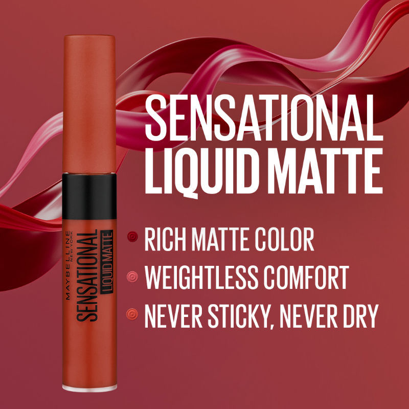Maybelline New York Sensational Liquid Matte Lipstick, Weightless Comfort - 12 More Than Red