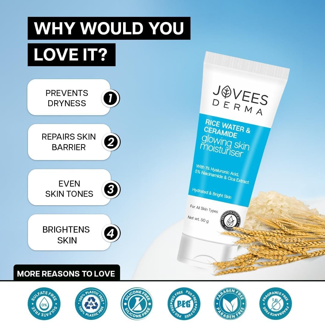 Jovees - Derma Rice Water & Ceramide Glowing Skin Moisturiser (50g)