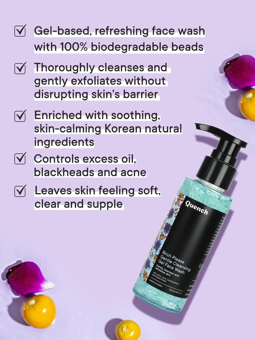 Quench - Gentle Cleansing Gel Face Wash With Birch Juice Enzymes (110ML)