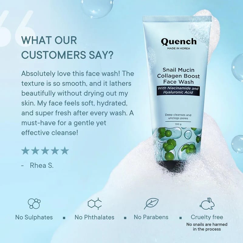 Quench - Snail Mucin Collagen Boost Face Wash With Niacinamide And Hyaluronic Acid (100g)