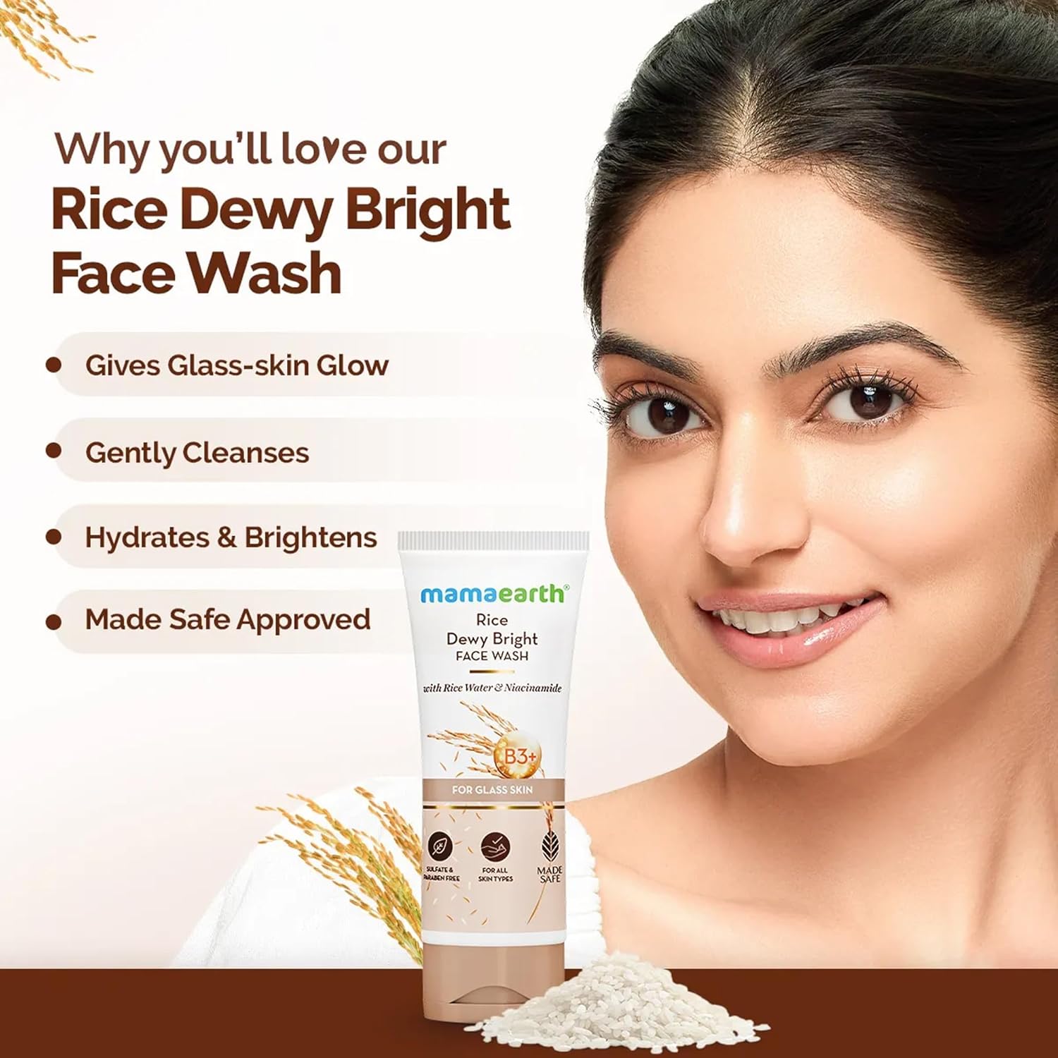 Mamaearth - Rice Dewy Bright Facewash With Rice Water & Niacinamide For Glass Skin (150ML)