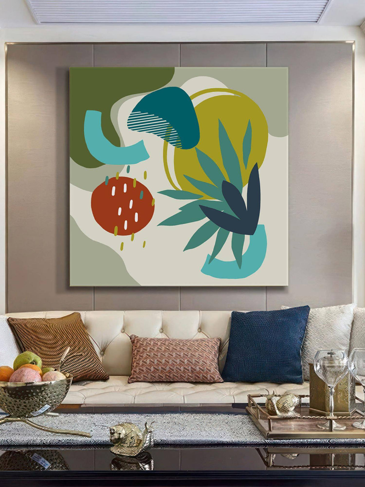 999Store Abstract Modern Art Print - Green, Red, And Teal Botanical Shapes · Free Size