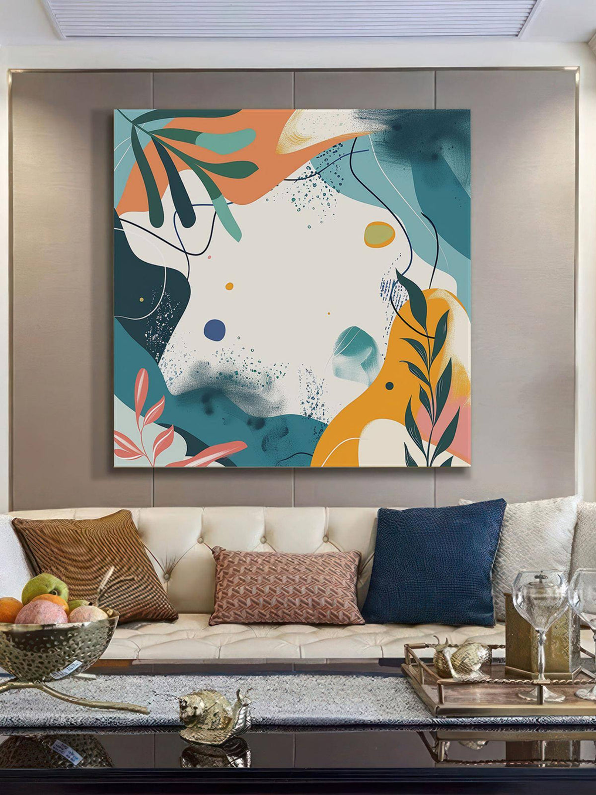 999Store Vibrant Abstract Botanical Art Print Geometric Painting For Modern Home Decor