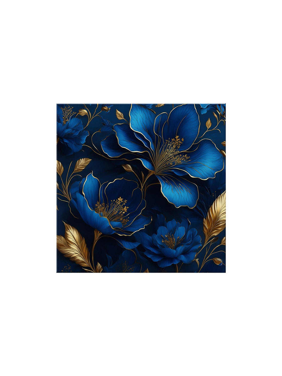 999Store Elegant Blue & Gold Floral Art Print - Luxurious Botanical Wall Decor For Home Interiors