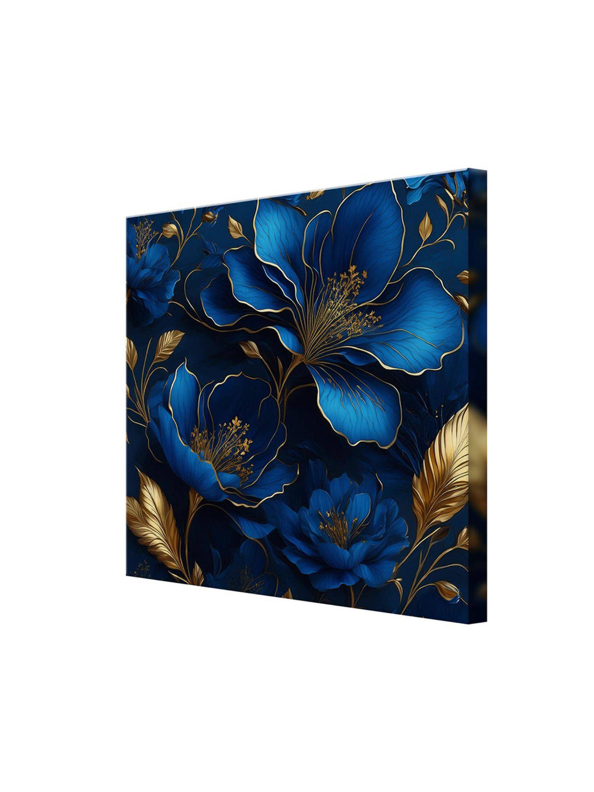 999Store Elegant Blue & Gold Floral Art Print - Luxurious Botanical Wall Decor For Home Interiors