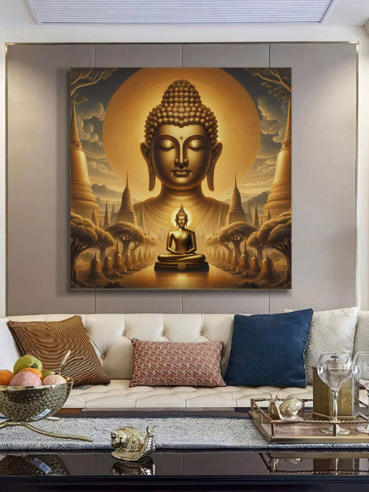999Store Golden Buddha Statue Art Print - Serene Meditation And Enlightenment Painting