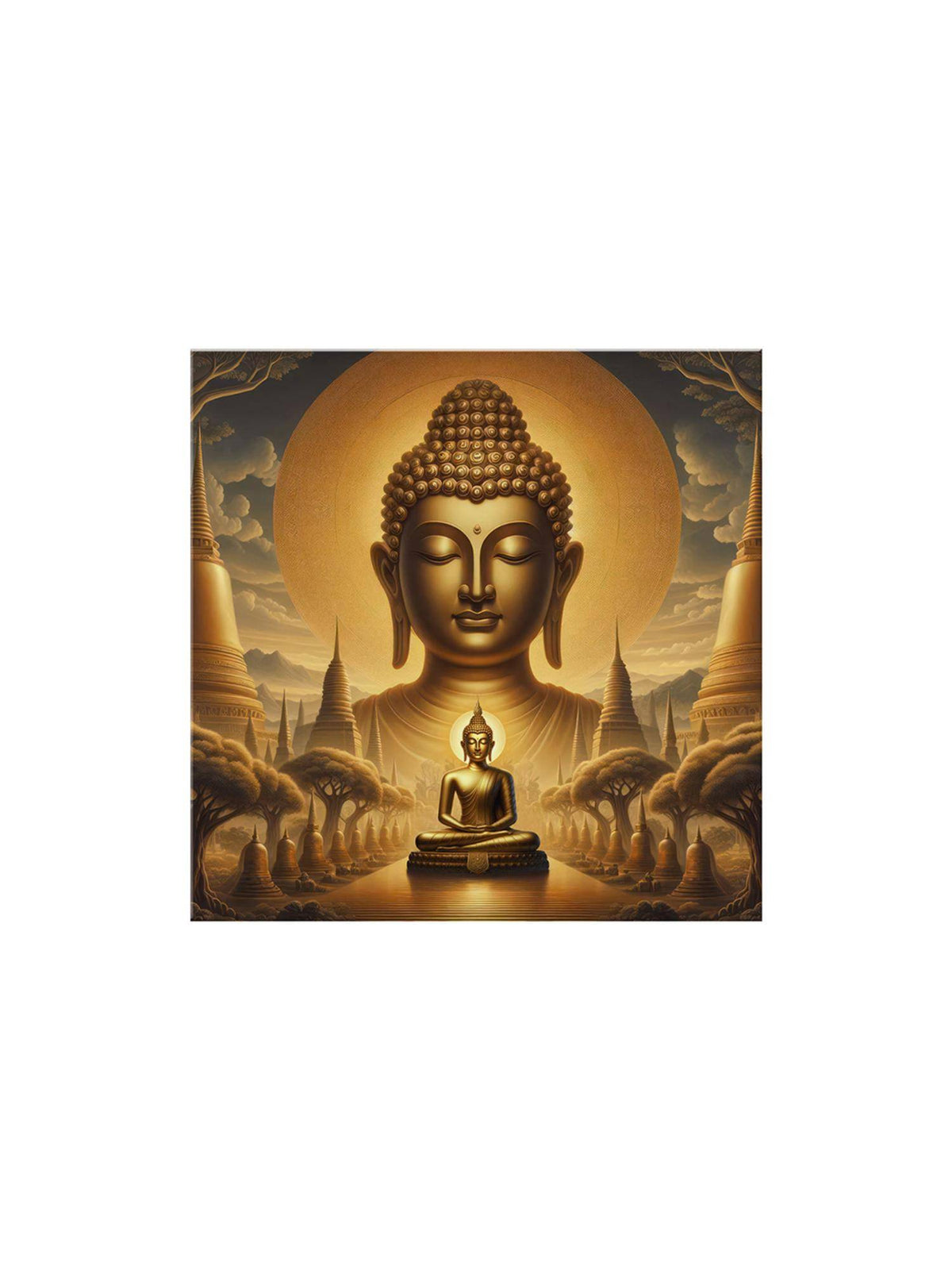 999Store Golden Buddha Statue Art Print - Serene Meditation And Enlightenment Painting