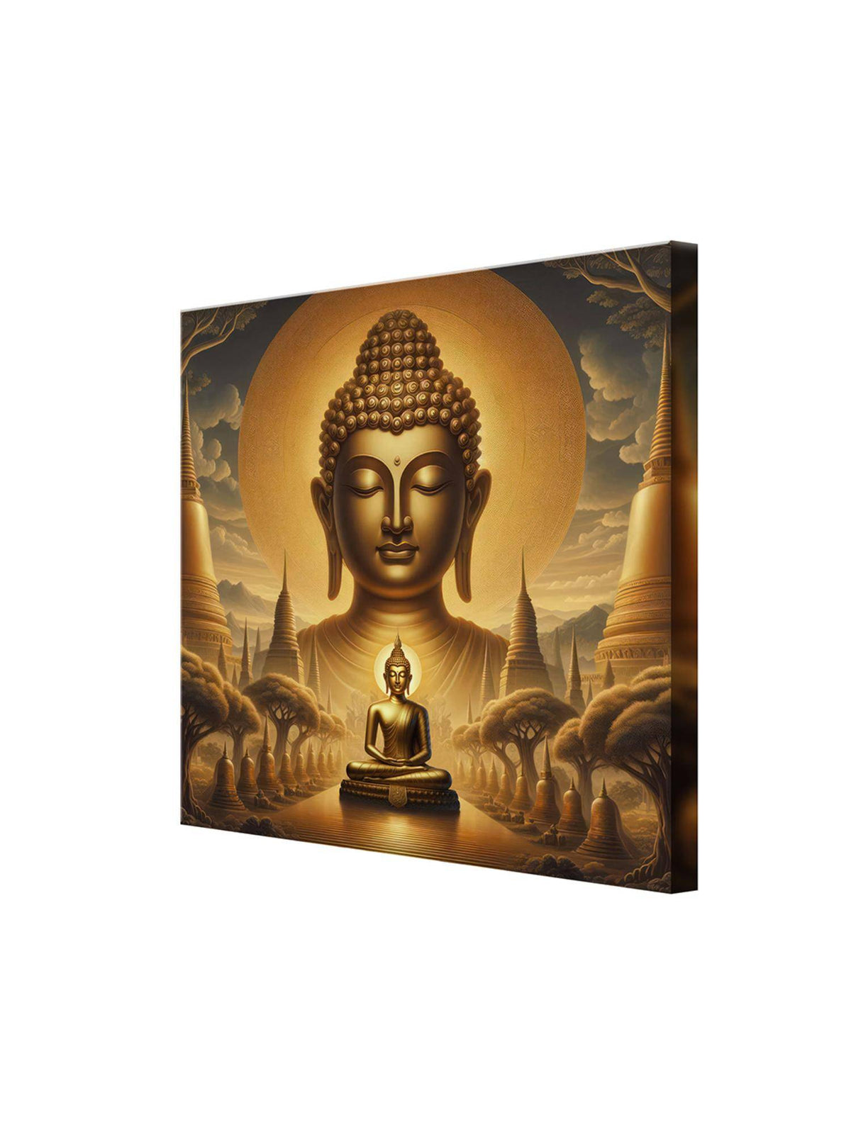 999Store Golden Buddha Statue Art Print - Serene Meditation And Enlightenment Painting
