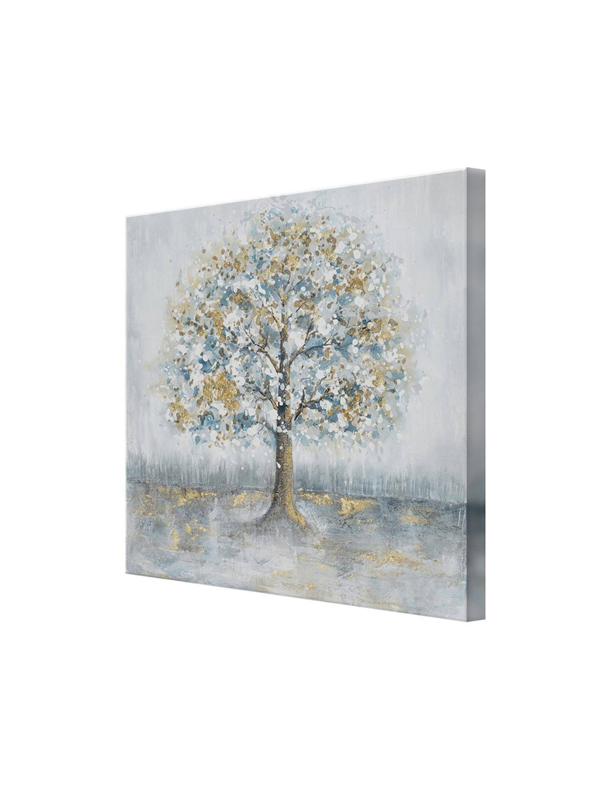 999Store Serene Tree Art Print - Elegant Gold And White Leaves On Soft Pastel Background