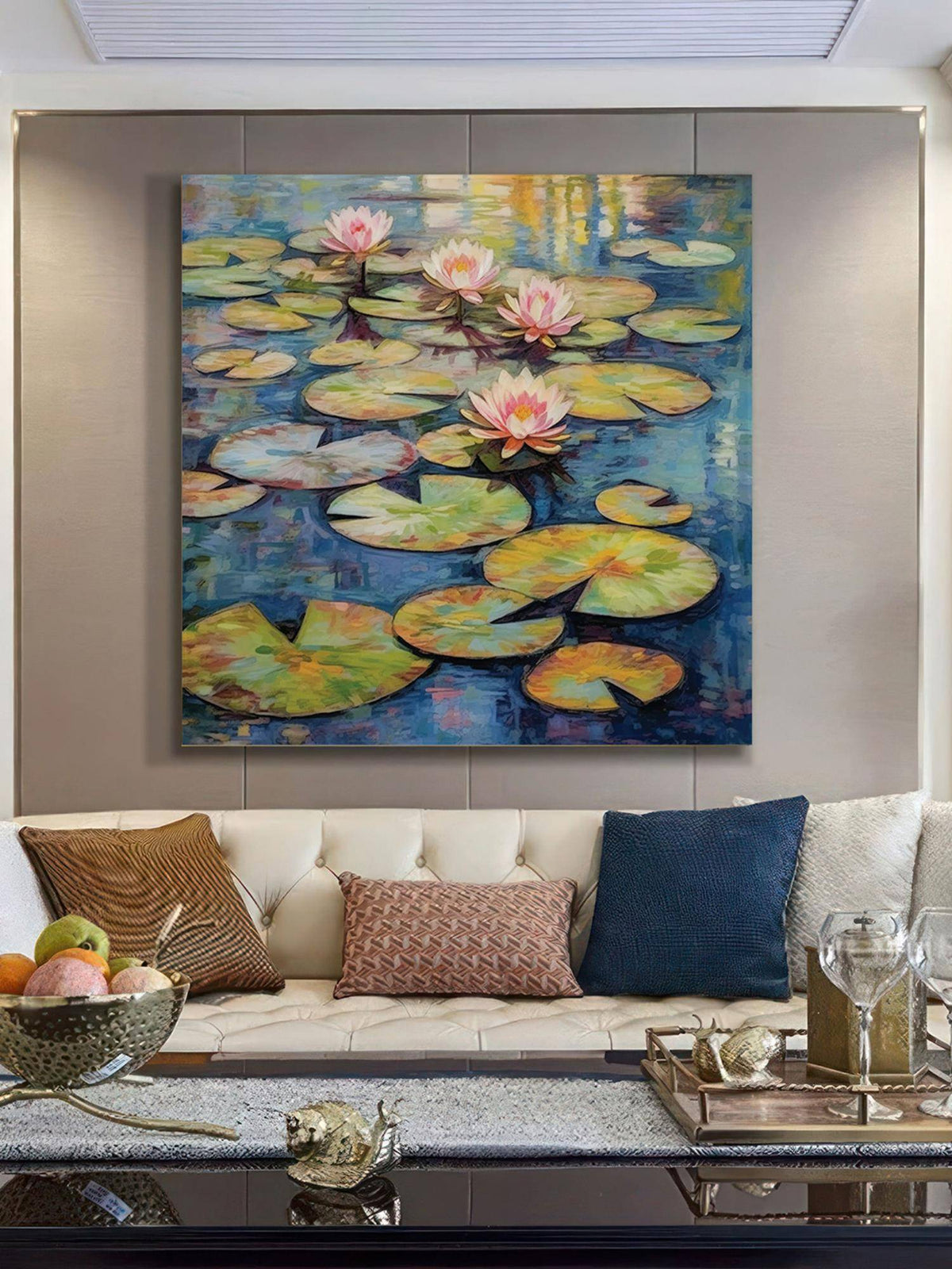 999Store Tranquil Water Lily Art Print - Vibrant Pond With Pink Blooms And Lily Pads