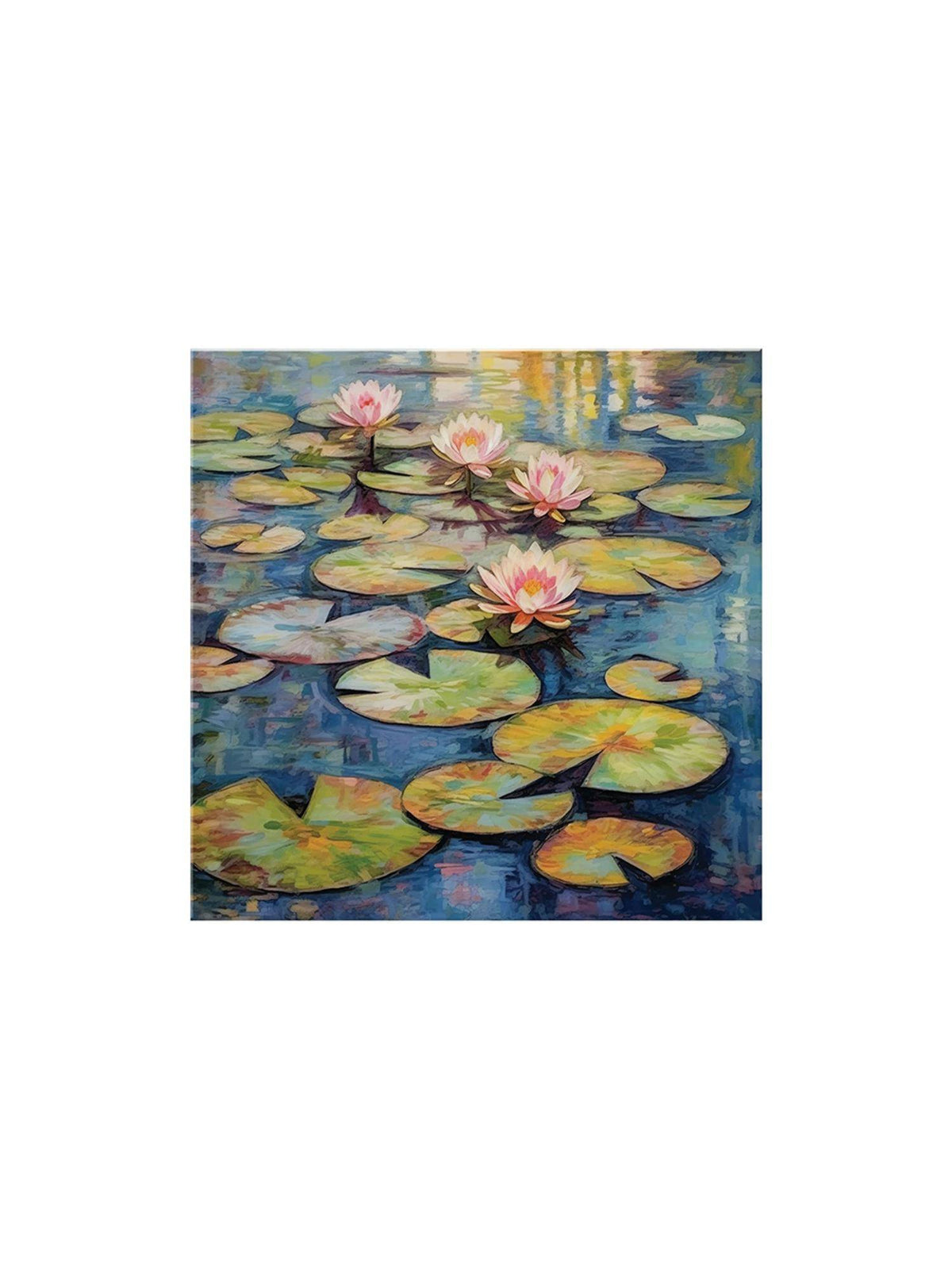 999Store Tranquil Water Lily Art Print - Vibrant Pond With Pink Blooms And Lily Pads