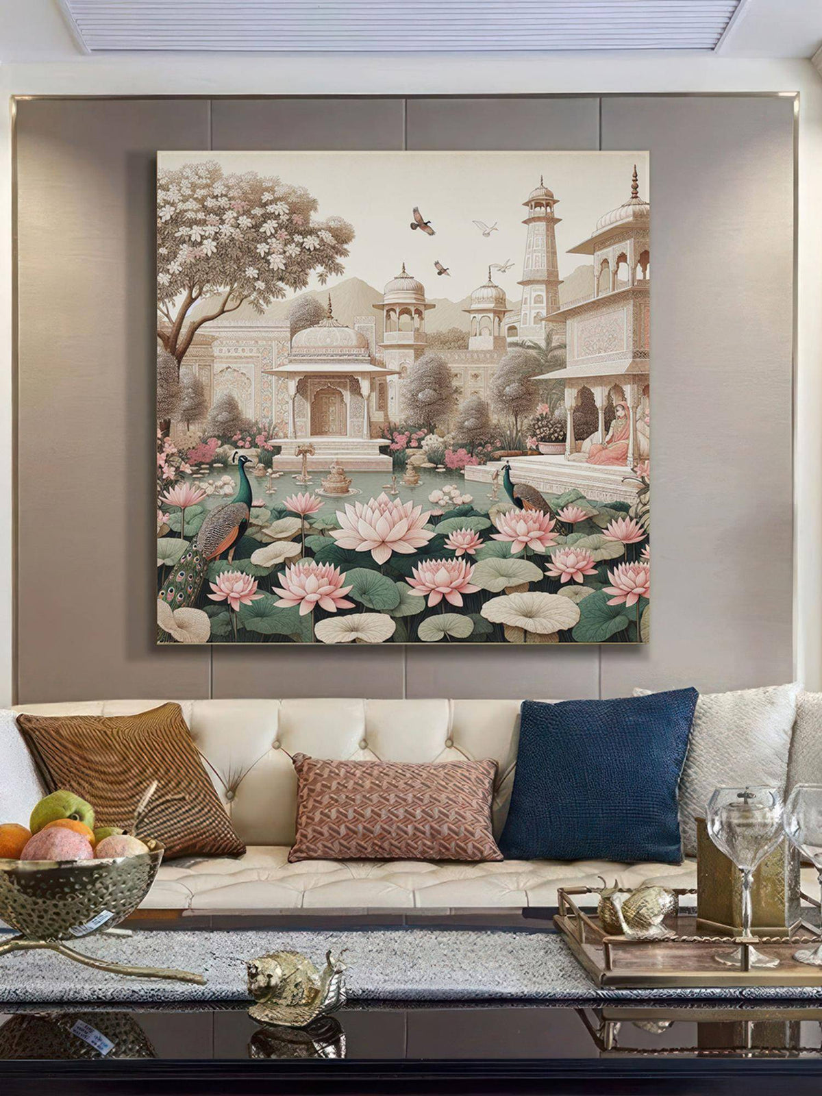 999Store Garden Art Print - Serene Lotus Pond And Elegant Architecture